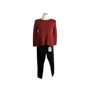 Eileen Fisher Cropped Boat Neck Wool Blend Open Knit Sweater